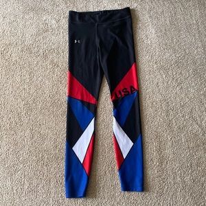 Red, White, and Blue Under Armour USA sports/compression leggings